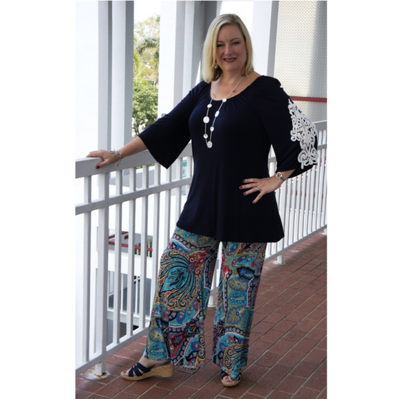 Moa Moa | Tops | Plus Size Navy Bell Sleeve With Detail Tunic | Poshmark